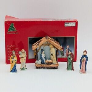 Vintage 1992 Lemax Mini Nativity Set 5 Porcelain Hand Painted Figures Christmas